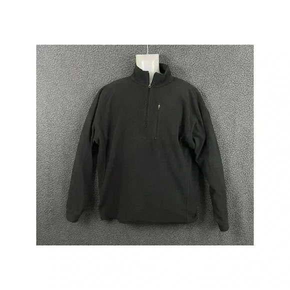 LL Bean Black Fleece Pullover Sweater LARGE Mens Casual 1/4 Zip Long Sleeve - Picture 6 of 6